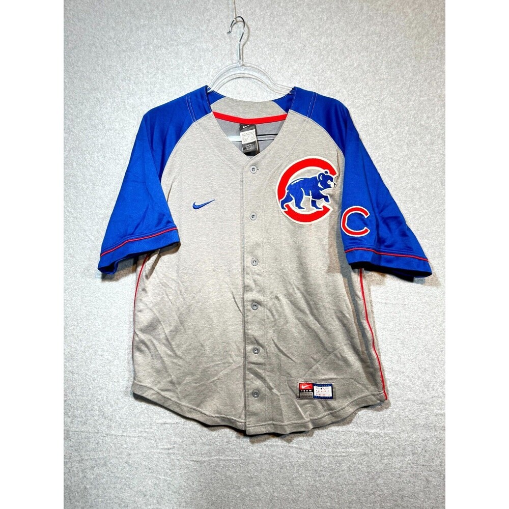 Nike Jersey Men Medium Gray Chicago Cubs Baseball Team Short Sleeve Button Front